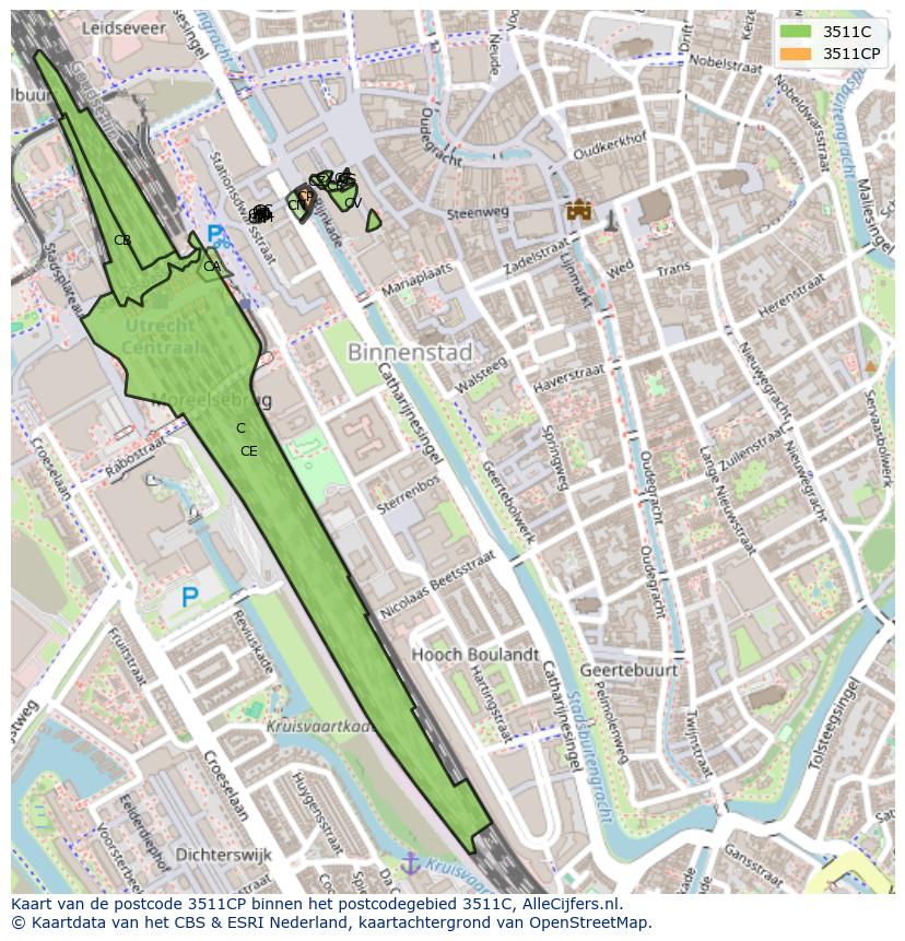 Afbeelding van het postcodegebied 3511 CP op de kaart.