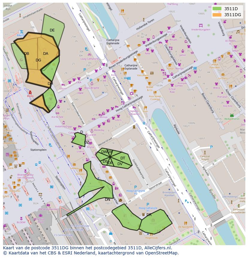 Afbeelding van het postcodegebied 3511 DG op de kaart.