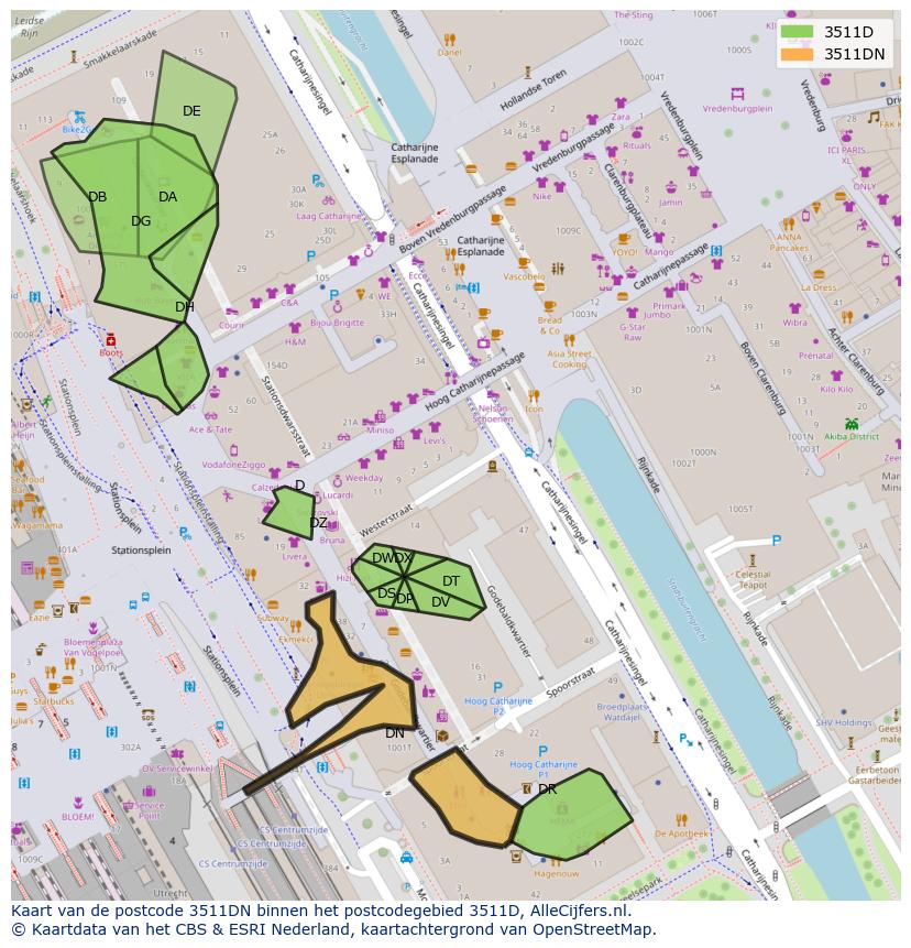 Afbeelding van het postcodegebied 3511 DN op de kaart.