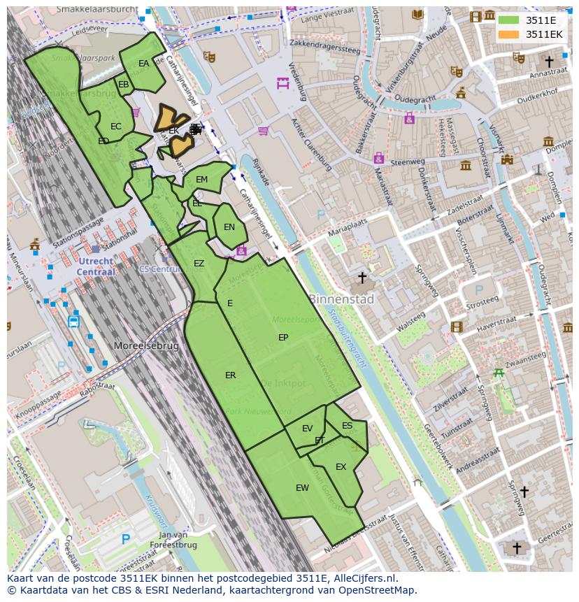 Afbeelding van het postcodegebied 3511 EK op de kaart.