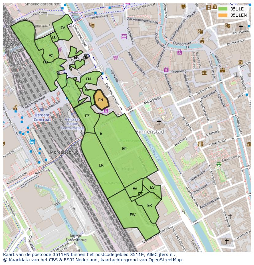 Afbeelding van het postcodegebied 3511 EN op de kaart.