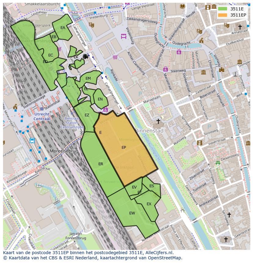 Afbeelding van het postcodegebied 3511 EP op de kaart.