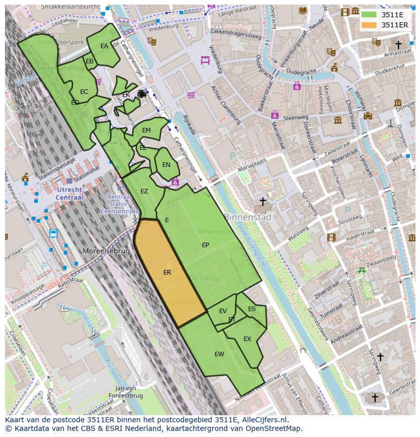 Afbeelding van het postcodegebied 3511 ER op de kaart.