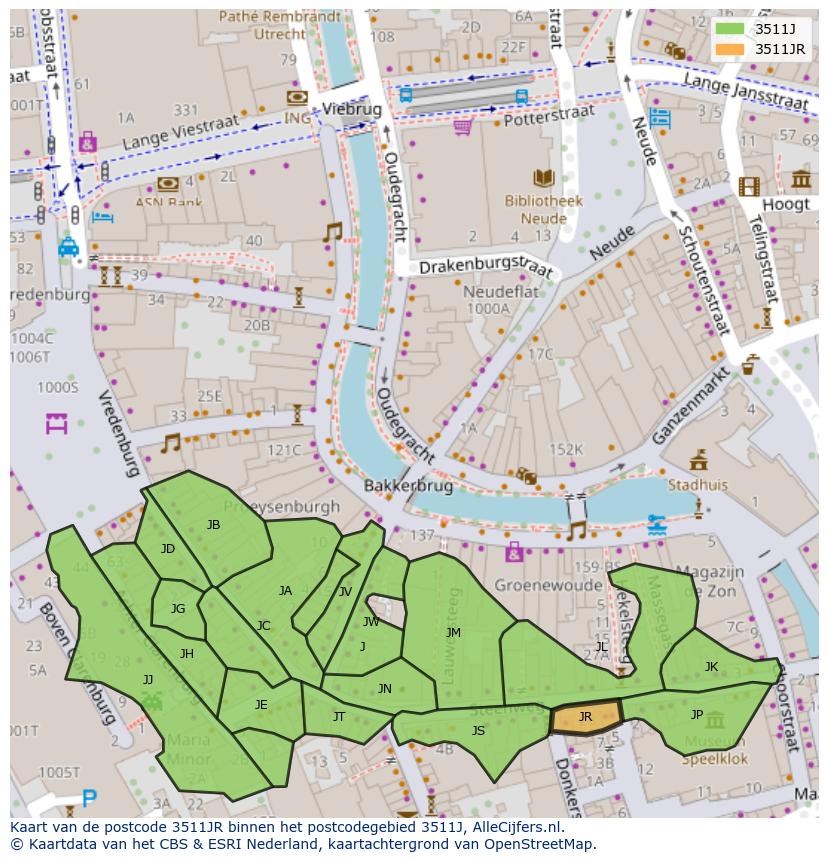 Afbeelding van het postcodegebied 3511 JR op de kaart.