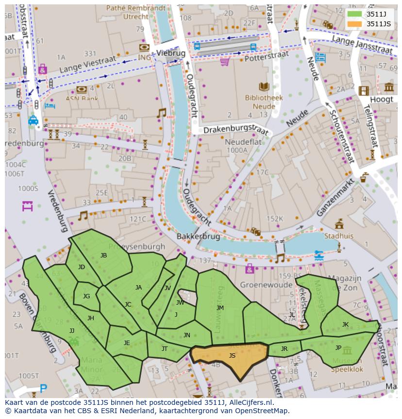 Afbeelding van het postcodegebied 3511 JS op de kaart.