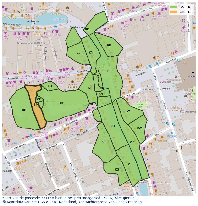 Afbeelding van het postcodegebied 3511 KA op de kaart.