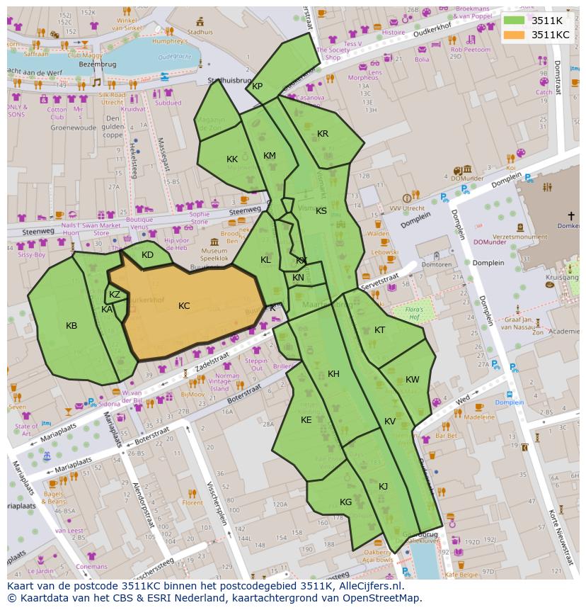 Afbeelding van het postcodegebied 3511 KC op de kaart.