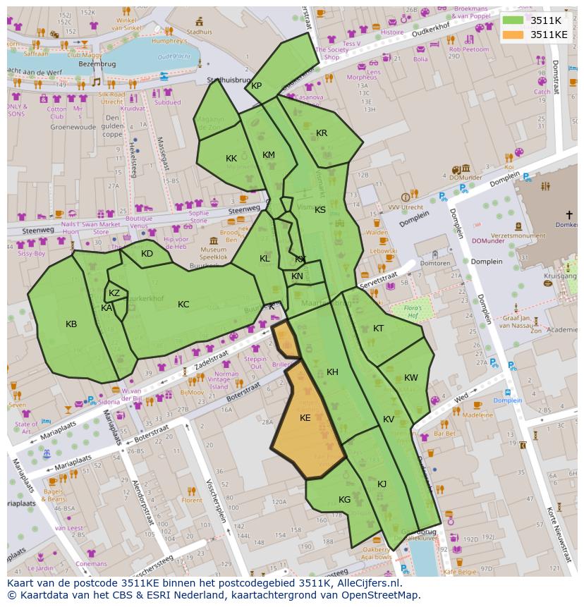 Afbeelding van het postcodegebied 3511 KE op de kaart.
