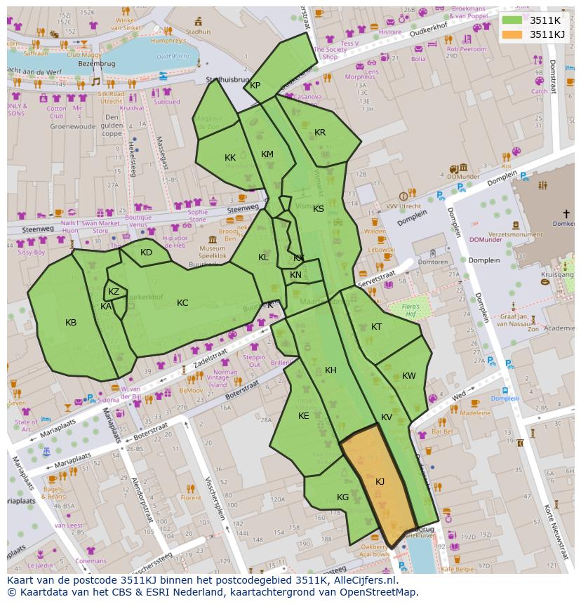 Afbeelding van het postcodegebied 3511 KJ op de kaart.