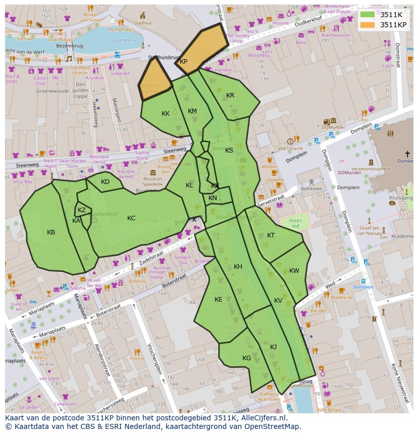 Afbeelding van het postcodegebied 3511 KP op de kaart.
