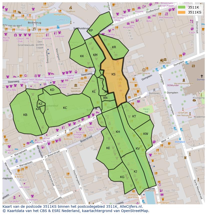 Afbeelding van het postcodegebied 3511 KS op de kaart.