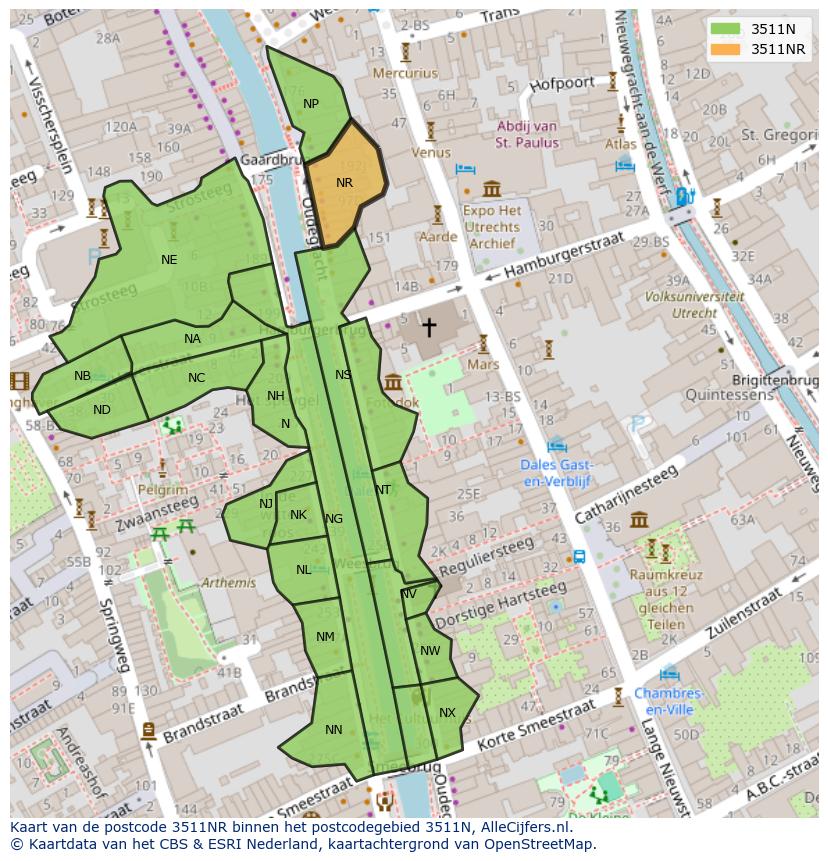 Afbeelding van het postcodegebied 3511 NR op de kaart.