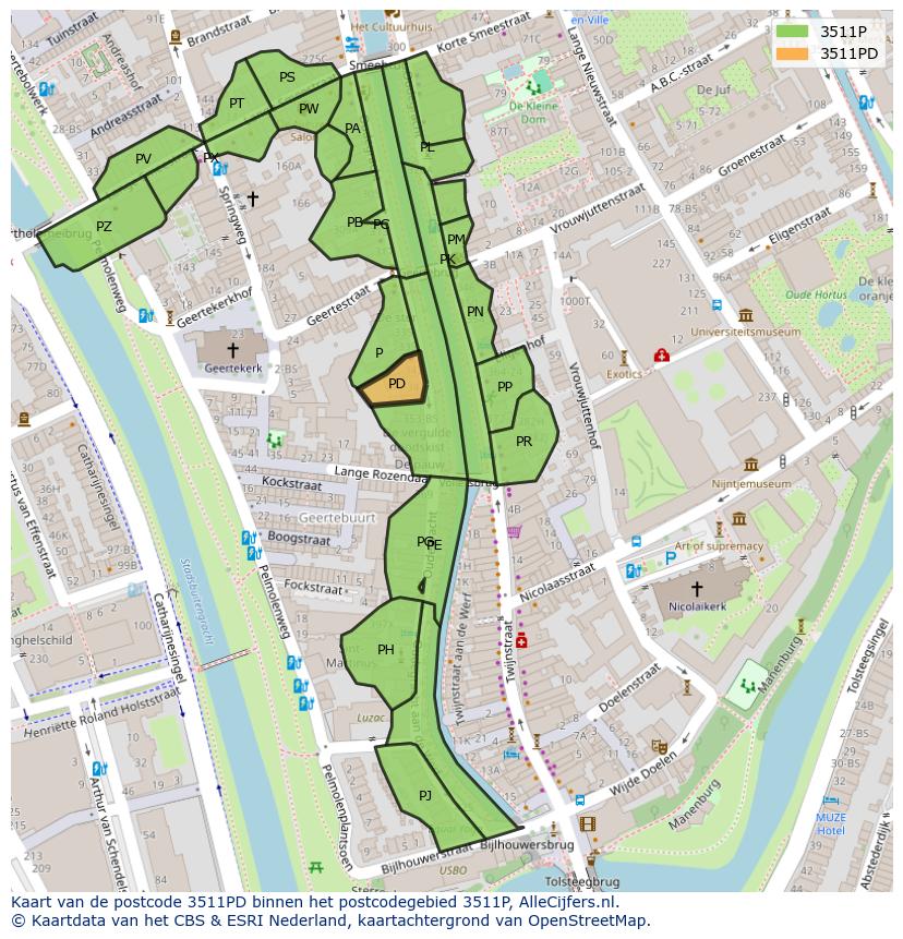 Afbeelding van het postcodegebied 3511 PD op de kaart.