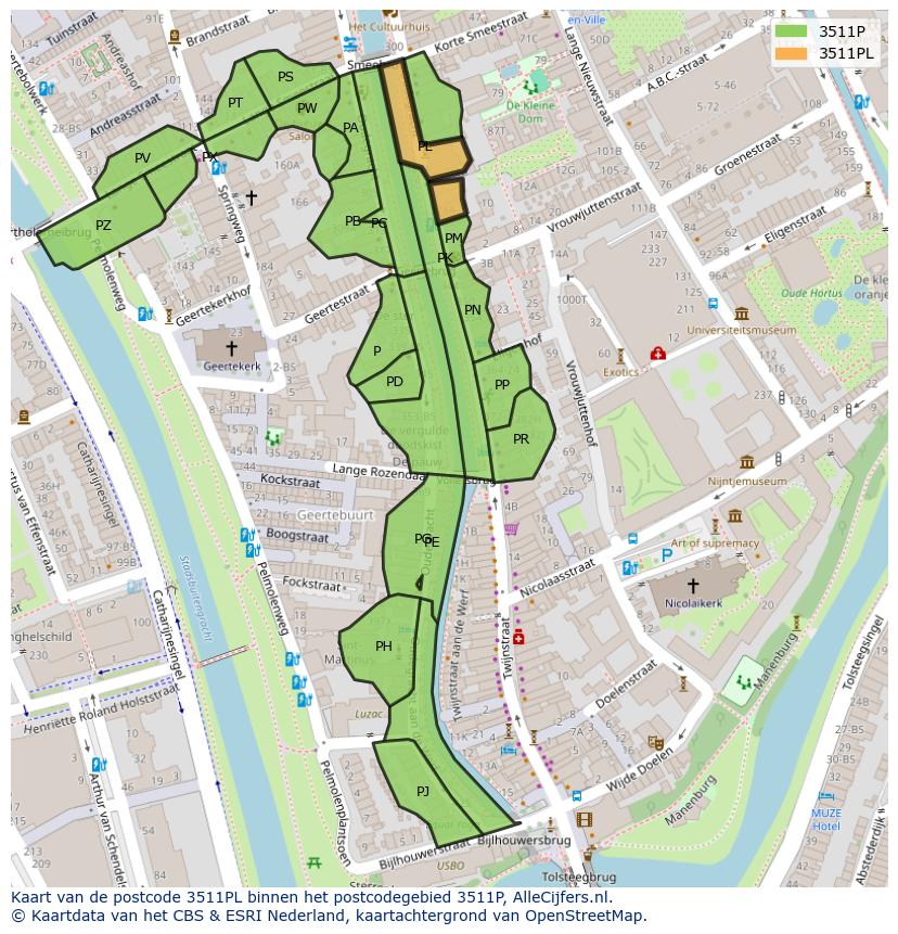 Afbeelding van het postcodegebied 3511 PL op de kaart.