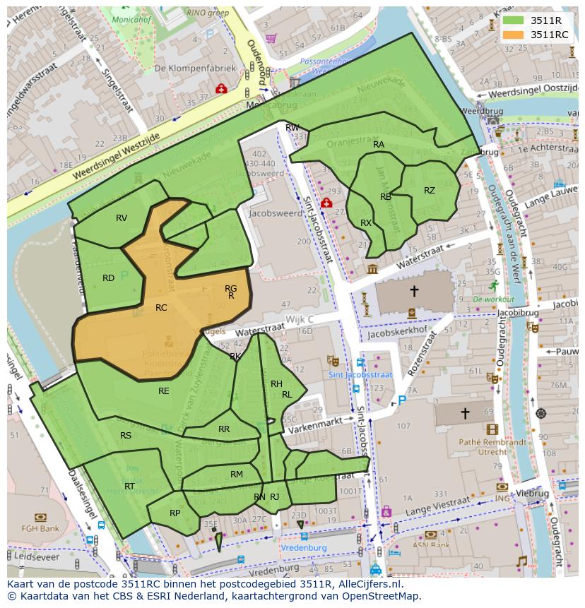 Afbeelding van het postcodegebied 3511 RC op de kaart.