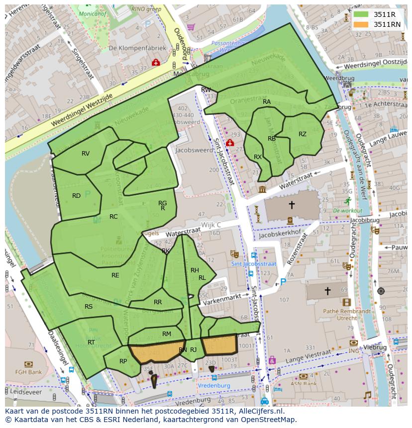 Afbeelding van het postcodegebied 3511 RN op de kaart.