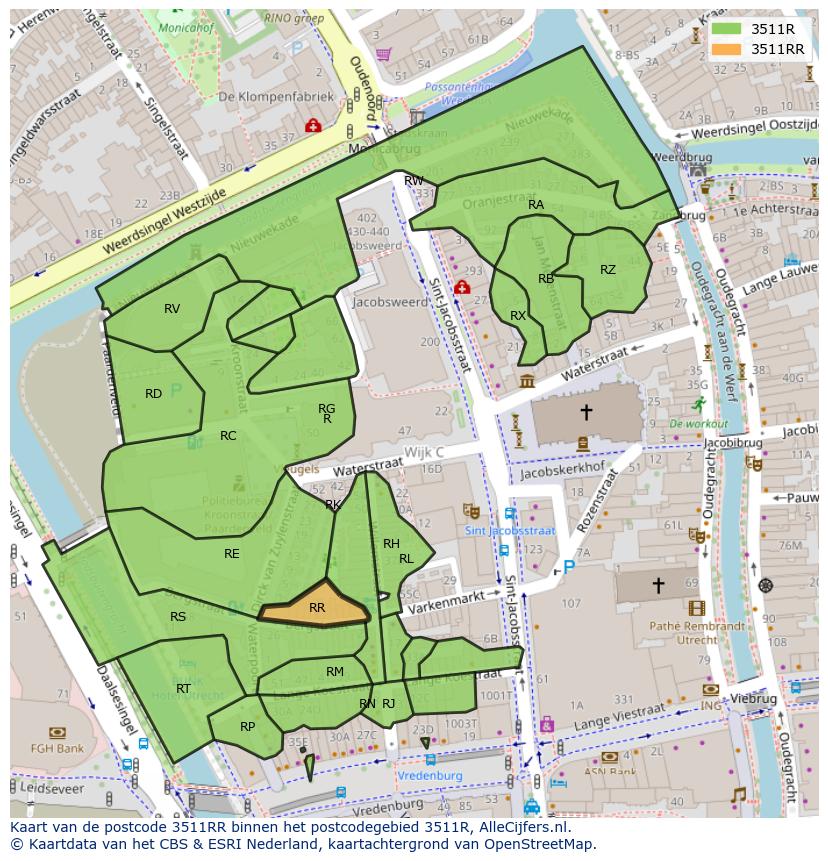 Afbeelding van het postcodegebied 3511 RR op de kaart.