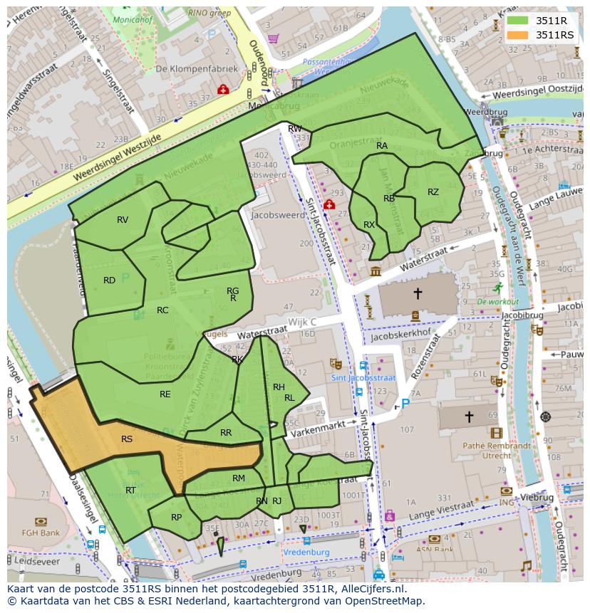 Afbeelding van het postcodegebied 3511 RS op de kaart.