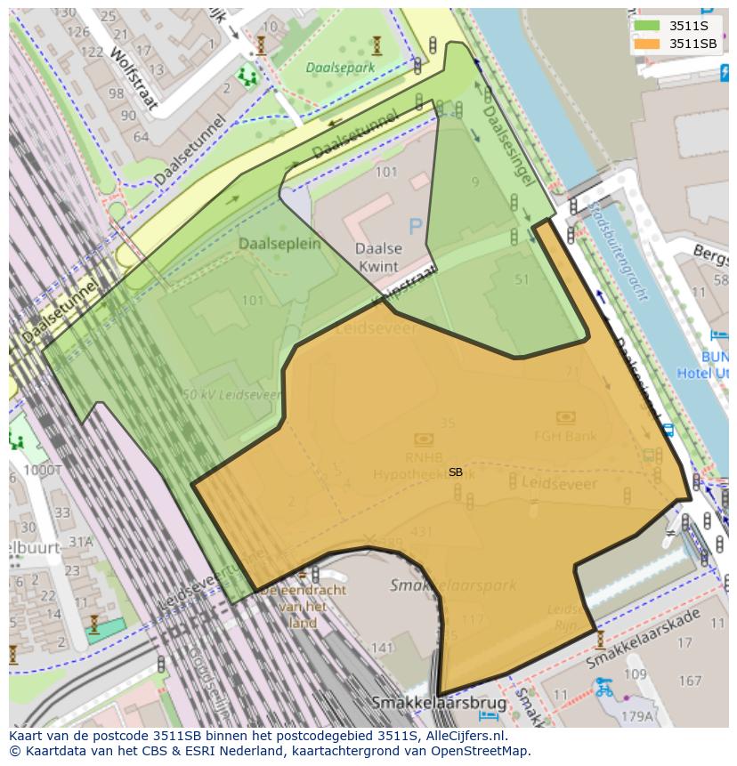 Afbeelding van het postcodegebied 3511 SB op de kaart.
