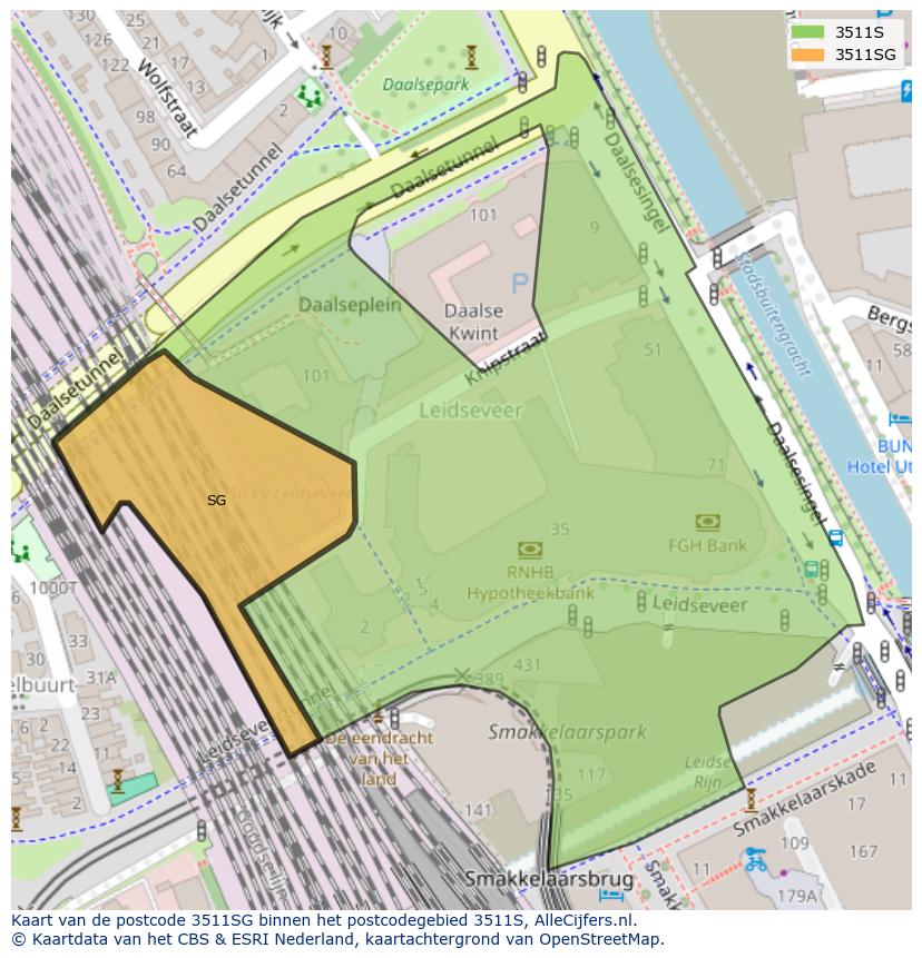 Afbeelding van het postcodegebied 3511 SG op de kaart.
