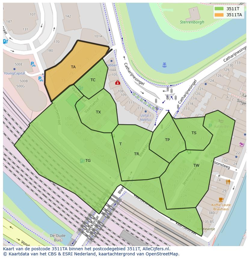 Afbeelding van het postcodegebied 3511 TA op de kaart.