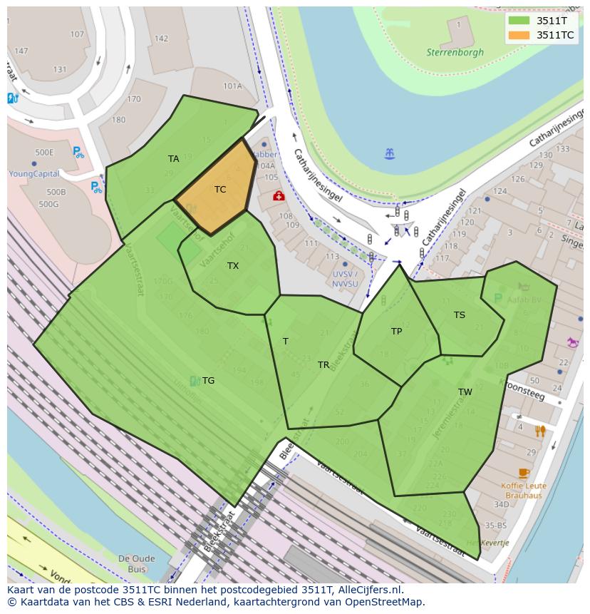 Afbeelding van het postcodegebied 3511 TC op de kaart.