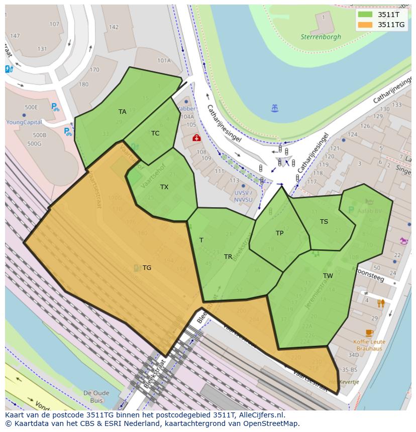 Afbeelding van het postcodegebied 3511 TG op de kaart.
