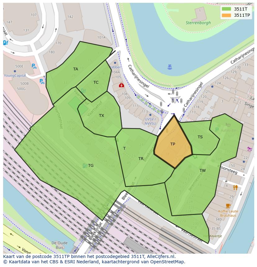 Afbeelding van het postcodegebied 3511 TP op de kaart.