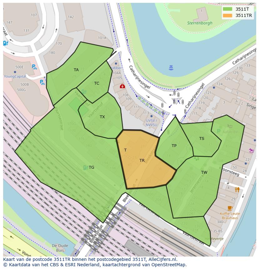 Afbeelding van het postcodegebied 3511 TR op de kaart.