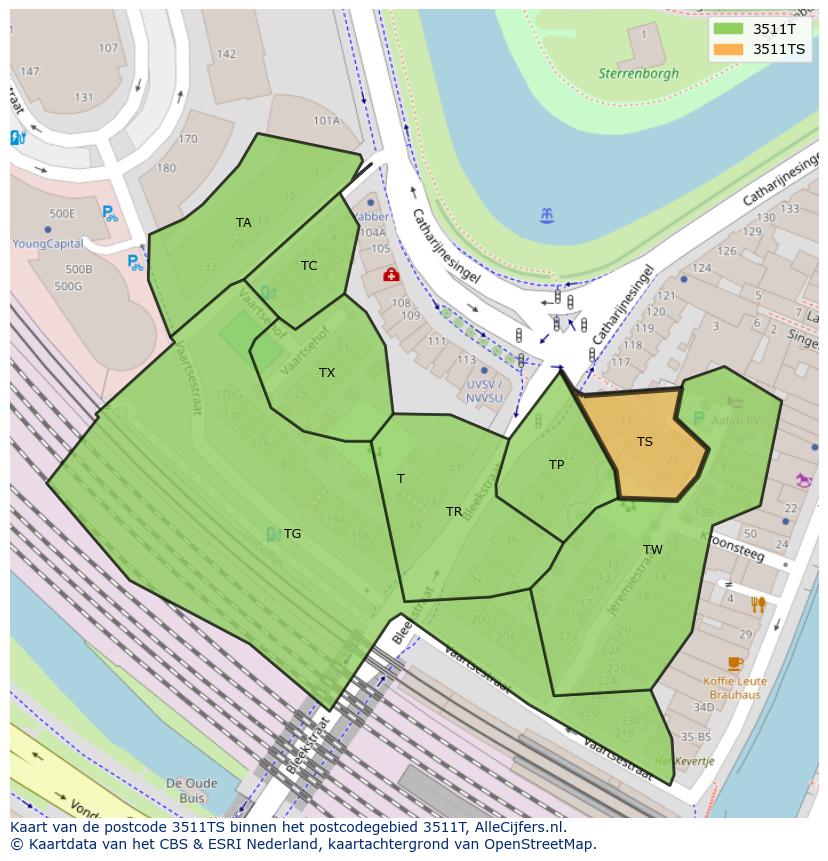 Afbeelding van het postcodegebied 3511 TS op de kaart.