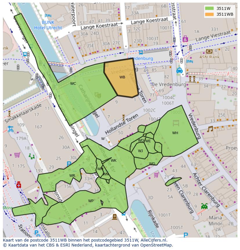 Afbeelding van het postcodegebied 3511 WB op de kaart.