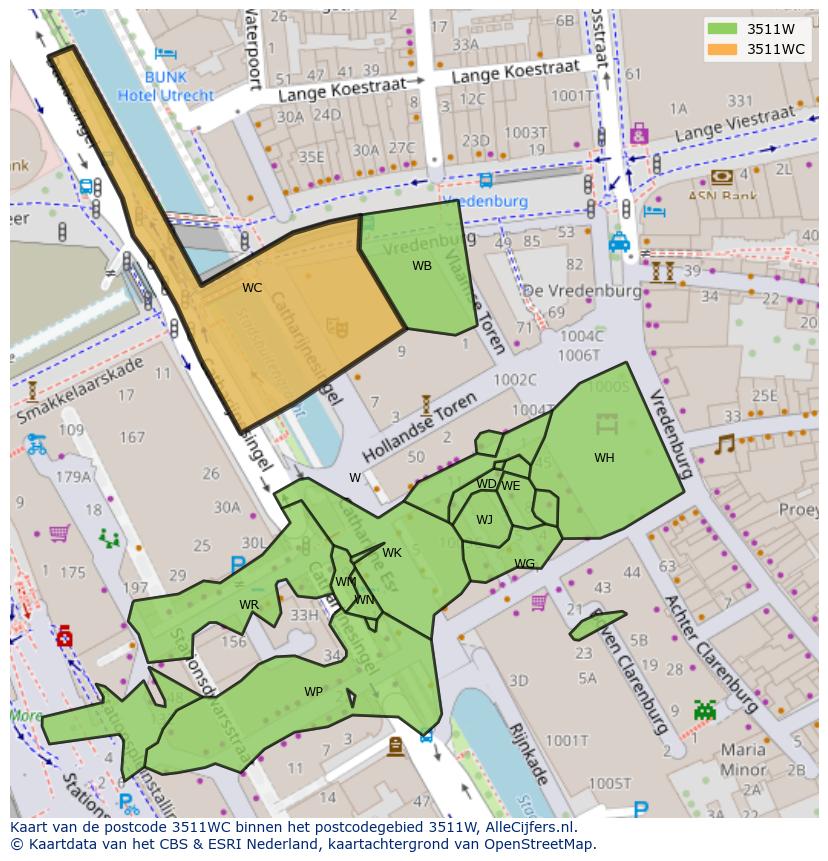 Afbeelding van het postcodegebied 3511 WC op de kaart.