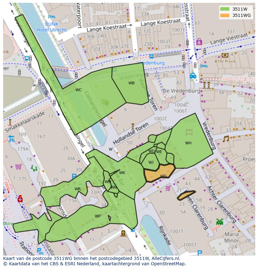 Afbeelding van het postcodegebied 3511 WG op de kaart.