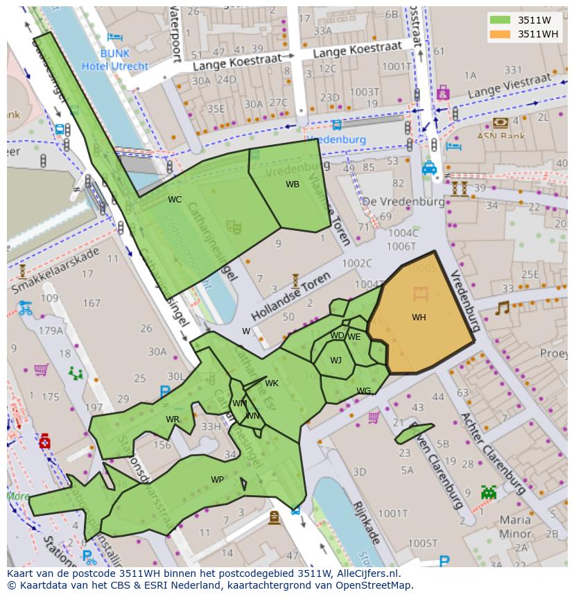 Afbeelding van het postcodegebied 3511 WH op de kaart.