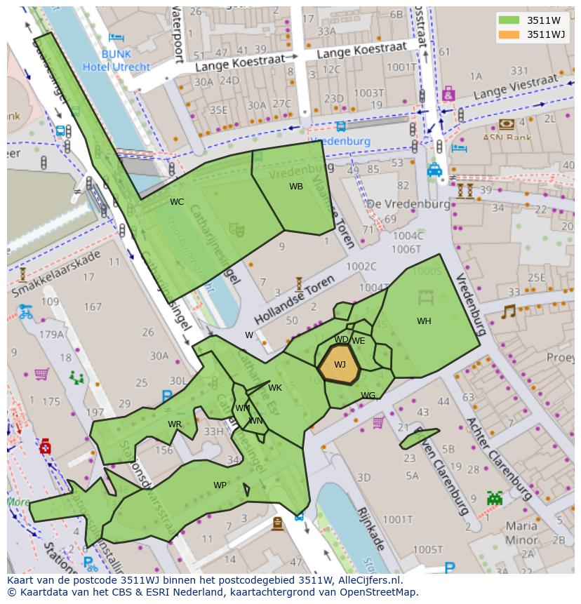 Afbeelding van het postcodegebied 3511 WJ op de kaart.