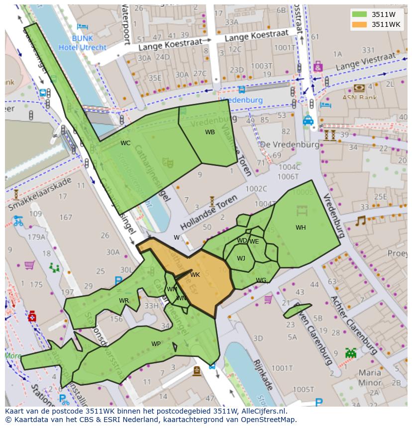 Afbeelding van het postcodegebied 3511 WK op de kaart.