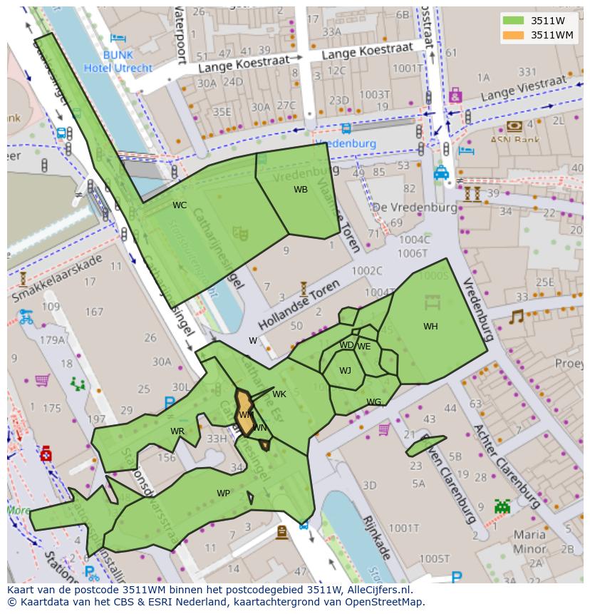 Afbeelding van het postcodegebied 3511 WM op de kaart.