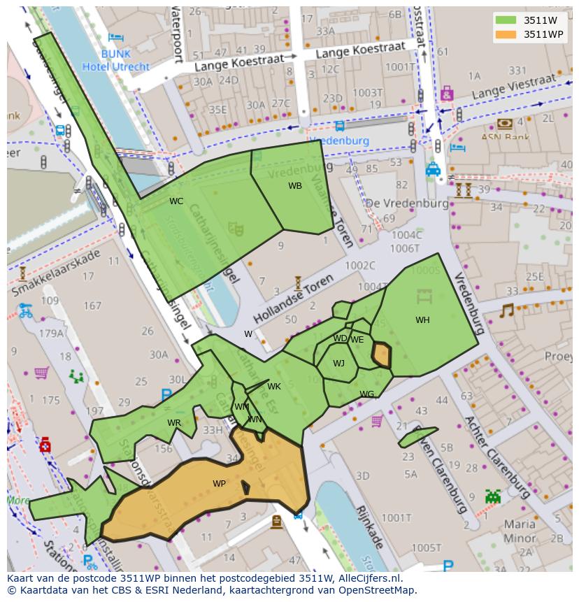 Afbeelding van het postcodegebied 3511 WP op de kaart.