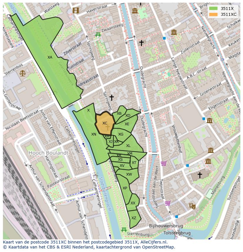Afbeelding van het postcodegebied 3511 XC op de kaart.