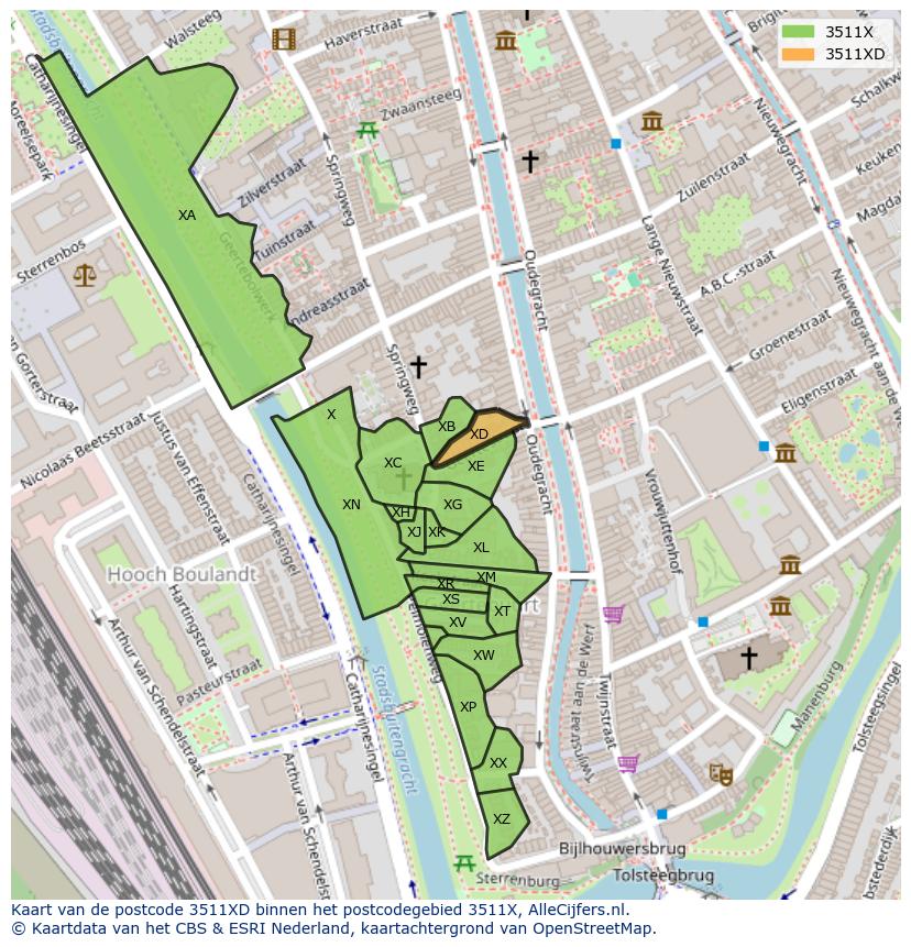 Afbeelding van het postcodegebied 3511 XD op de kaart.