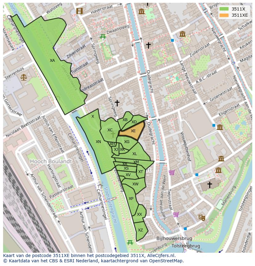 Afbeelding van het postcodegebied 3511 XE op de kaart.