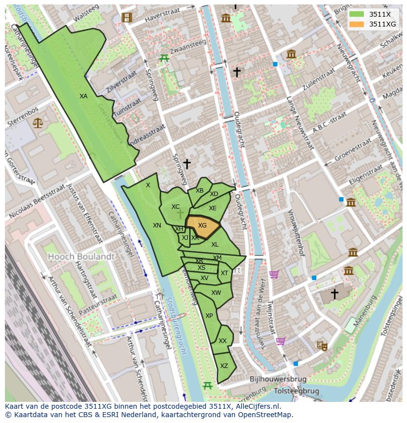 Afbeelding van het postcodegebied 3511 XG op de kaart.