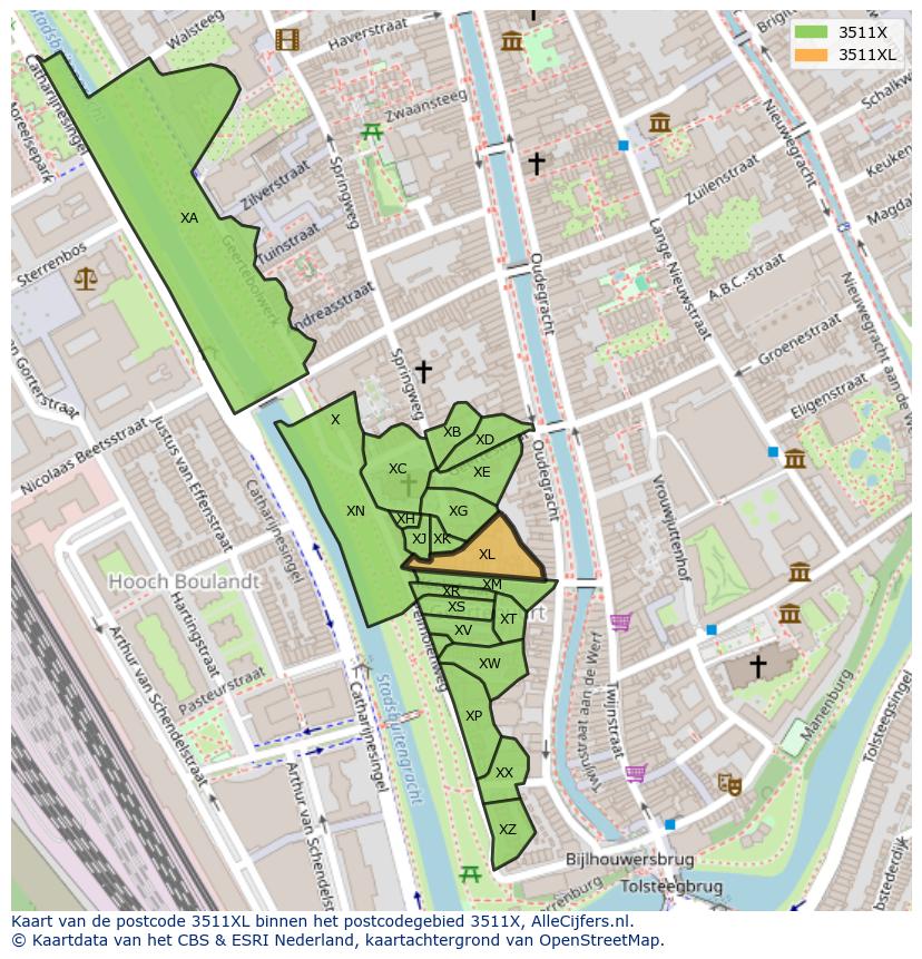 Afbeelding van het postcodegebied 3511 XL op de kaart.