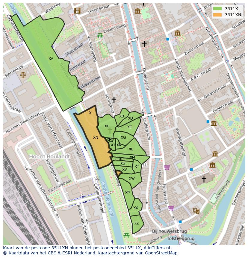Afbeelding van het postcodegebied 3511 XN op de kaart.