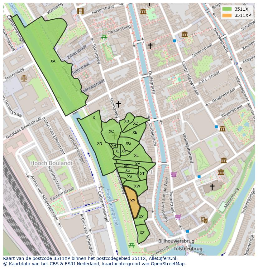 Afbeelding van het postcodegebied 3511 XP op de kaart.