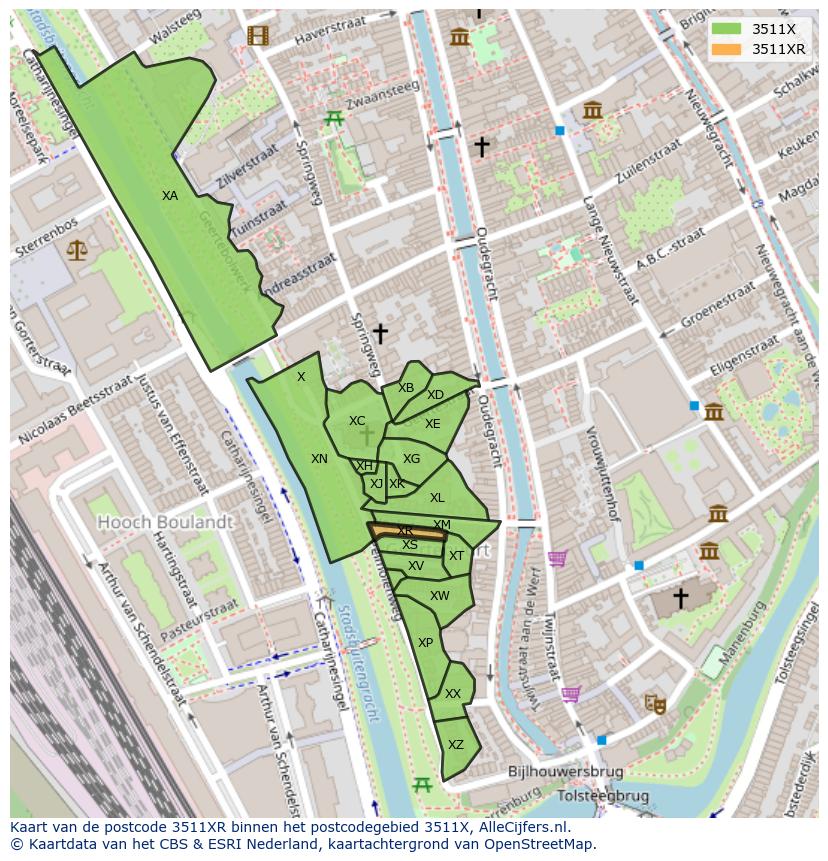 Afbeelding van het postcodegebied 3511 XR op de kaart.