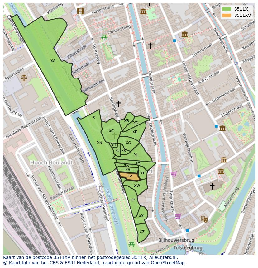 Afbeelding van het postcodegebied 3511 XV op de kaart.