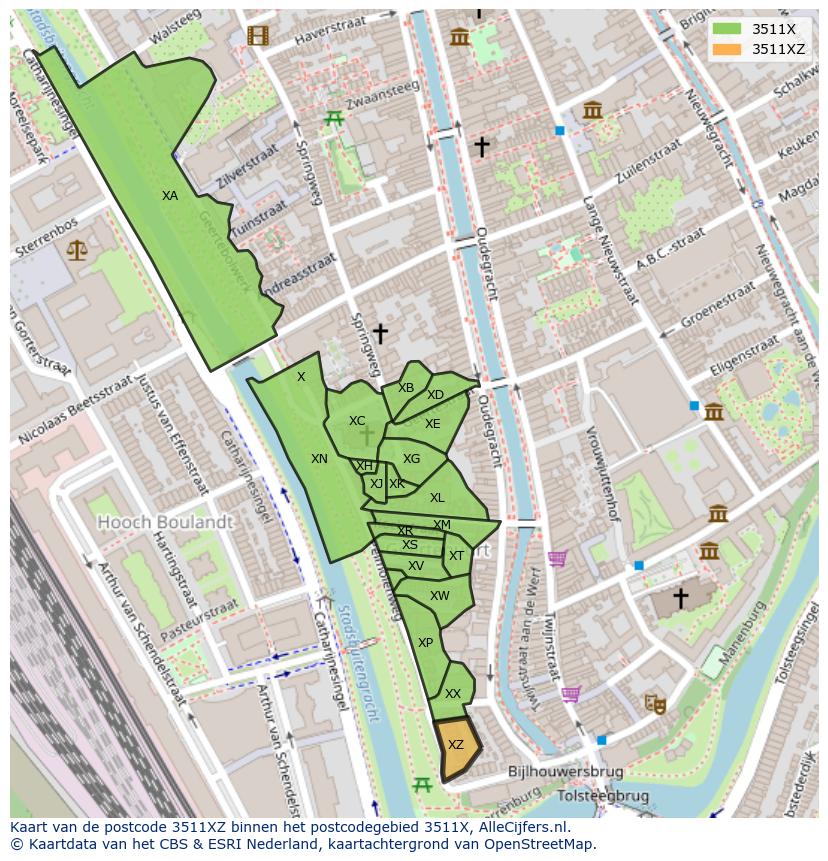 Afbeelding van het postcodegebied 3511 XZ op de kaart.