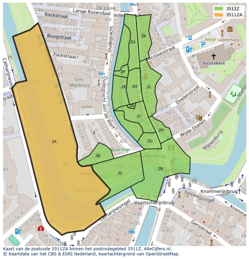 Afbeelding van het postcodegebied 3511 ZA op de kaart.