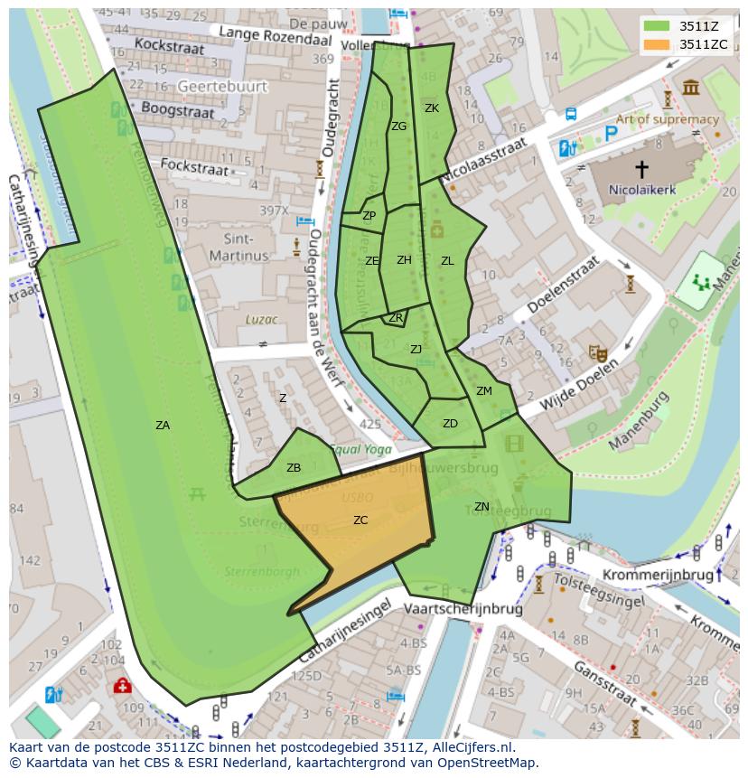 Afbeelding van het postcodegebied 3511 ZC op de kaart.